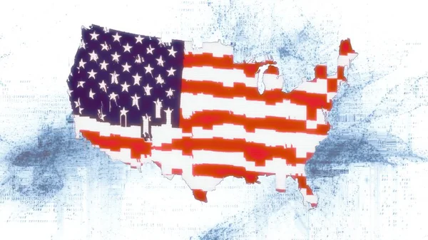 Bandiera Glitch Degli Stati Uniti America Nella Silhouette Della Mappa — Foto Stock