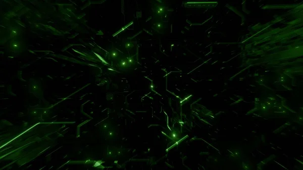 Zelený Banner Ilustrace Černém Pozadí Digitálního Abstraktního Prostoru Zobrazující Simulovaná — Stock fotografie