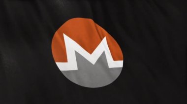 Siyah bayrak arkaplanında XMR Monero para simgesi logosu. DeFi borsasında işlem güvence altına almak için blockchain teknolojisi kullanan şifreleme ve fintech için 3D animasyon.