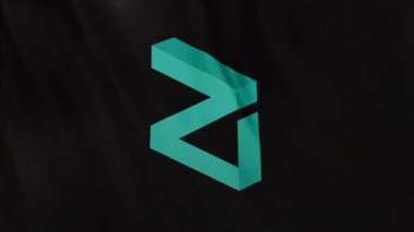 Siyah bayrak arka planında Zilliqa ZIL Sikke simgesi logosu. DeFi borsasında işlem güvence altına almak için blockchain teknolojisi kullanan şifreleme ve fintech için 3D animasyon
