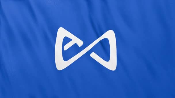Логотип Иконки Axie Infinity Axs Coin Фоне Баннера Синим Флагом — стоковое видео