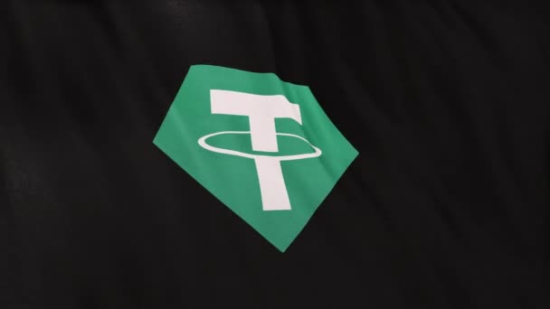 Usdt Tether Coin Icône Logo Sur Fond Bannière Drapeau Gris — Video