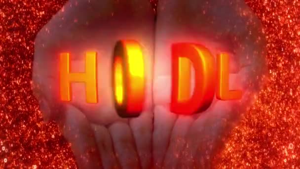 Руки Тримають Анімаційний Текст Мемів Hodl Цифровому Бінарному Червоному Тлі — стокове відео