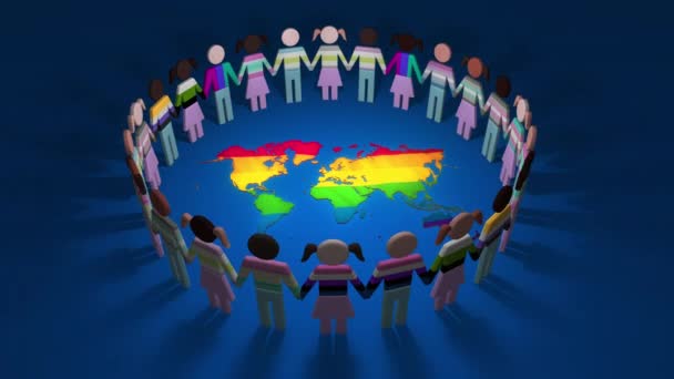 Group Cutout People Holding Hands Together Forming Connected Circle Alliance — Stock Video