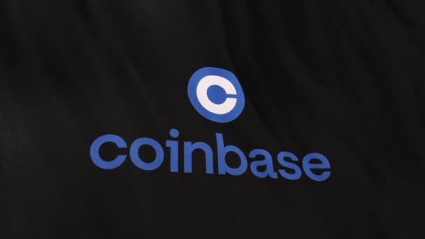 Logo Coinbase Exchange Sfondo Bandiera Nera Concetto Animazione Criptovaluta Fintech — Video Stock