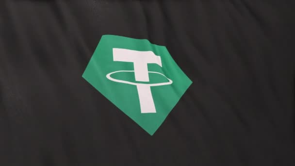 Usdt Tether Coin Ikonen Logotyp Grå Flagga Banner Bakgrund Begreppet — Stockvideo