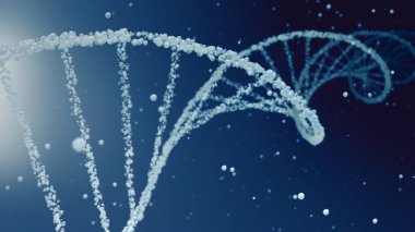Kozmetik su kabarcığı DNA 'sı ve hücre damlacıkları ve kopyalama alanı olan mRNA arka planı. Tam kare makro açık mavi ve beyaz konsept şeffaf sarmalın güzellik bakımı ve bilim görüntüsü olarak üç boyutlu çizimi.