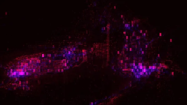 粉色和蓝色的抽象数字代码 作为人工智能视频游戏覆盖的概念3D图解背景 附带用于登陆页面和横幅展示的网络安全十六进制代码 — 图库照片