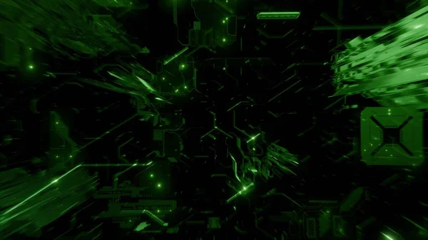 Grünes Banner Illustration Auf Schwarzem Hintergrund Des Digitalen Abstrakten Raums — Stockfoto