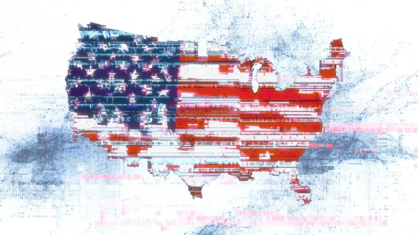 Porucha Vlajky Spojených Států Amerických Siluetě Usa Mapa Abstraktním Pozadí — Stock fotografie