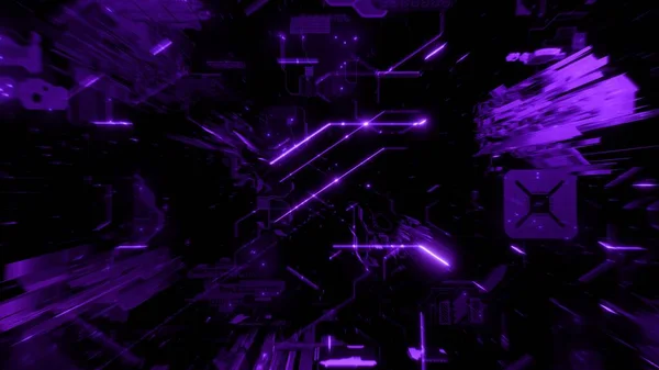 Футуристична Абстрактна Фіолетова Цифрова Архітектура Кіберпросторових Тунелів Симуляція Великих Даних — стокове фото
