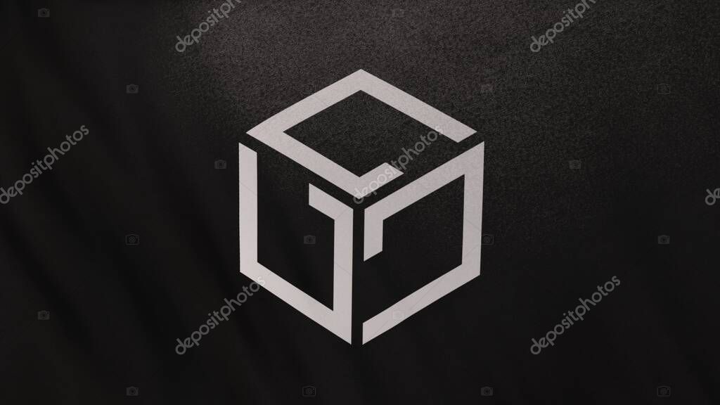 Gala Games Coin icon logo on black flag banner background. Concept 3D illustration for cryptocurrency and fintech using blockchain technology to secure transactions in stock exchange DeFi market.