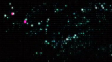 İltica eden HUD arayüzü soyut dijital kodlu 3d animasyon. Bilgisayar arızası kavramını, uzaylı iletişiminin şifreleme şifresi ve parçalarıyla örtüşen siber punk bilgisayar erimesi olarak algıla