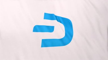 Beyaz bayrak arka planında DASH Sikke simgesi logosu. DeFi borsasında işlem güvence altına almak için blockchain teknolojisi kullanan şifreleme ve fintech için 3D animasyon.