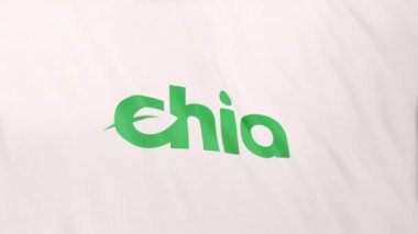 Beyaz bayrak arkaplanında XCH Chia Coin simgesi logosu. DeFi borsasında işlem güvence altına almak için blockchain teknolojisi kullanan şifreleme ve fintech için 3D animasyon.