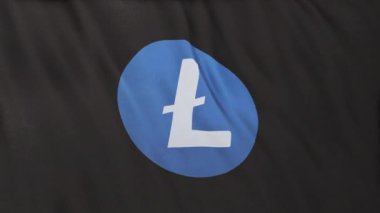 LTC Litecoin madeni para simgesi logosu gri bayrak arka planında. DeFi borsasında işlem güvence altına almak için blockchain teknolojisini kullanarak şifreleme ve fintech için 3D animasyon.
