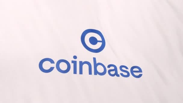 Логотип Coinbase Exchange Фоне Баннера Белого Флага Концепция Анимации Криптовалюты — стоковое видео