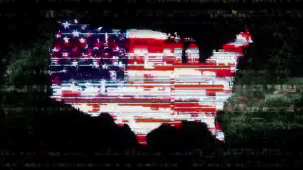 Porucha Vlajky Spojených Států Amerických Siluetě Usa Mapa Abstraktním Digitálním — Stock video