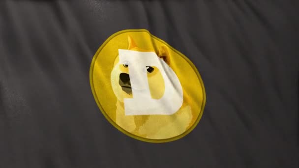 Doge Dogecoin图标标志在灰色旗帜背景 利用区块链技术在证券交易所Defi市场安全交易的加密货币和金融技术概念3D动画 — 图库视频影像