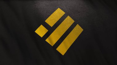 Siyah bayrak arka planında BUSD Binance USD para simgesi logosu. DeFi borsasında işlemleri güvence altına almak için engelleme teknolojisi kullanan şifreleme ve fintech için 3D illüstrasyon kavramı