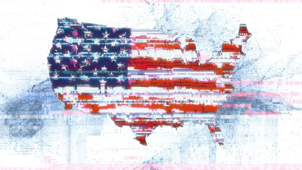 Glitched United States America Flagga Silhuett Usa Karta Abstrakt Digital — Stockfoto