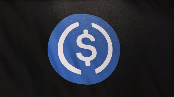United States Usd Coin Logo Black Flag Background 利用区块链技术在证券交易所Defi市场为加密货币和金融技术提供概念三维说明 — 图库照片
