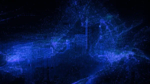 추상적인 파란색 글리치 Hud 사이버 네트워크 소프트웨어 해킹의 소음과 일러스트 — 스톡 사진