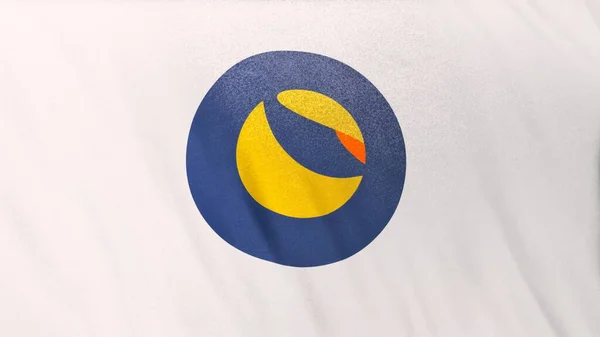 Terra Luna Coin标志在白旗背景上 利用区块链技术在证券交易所Defi市场为加密货币和金融技术提供概念三维说明 — 图库照片
