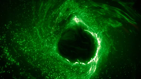 Abstract Green Fluorescent Particle Swirl Orbiting Organic Nucleus Conceito Ilustração — Fotografia de Stock