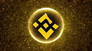 BNB Binance Coin soyut fütüristik dijital kripto para birimi arka planı ve engelleme zinciri bilgi teknolojisi kavramı. Ticaret ve fintech için 3d ikili kod parçacıkları animasyonu.