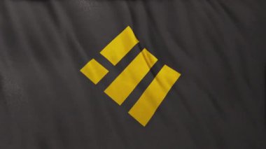 Gri bayrak arka planında BUSD Binance USD para simgesi logosu. DeFi borsasında işlem güvence altına almak için blockchain teknolojisi kullanan şifreleme ve fintech için 3D animasyon