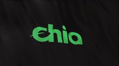 Siyah bayrak arkaplanında XCH Chia Coin simgesi logosu. DeFi borsasında işlem güvence altına almak için blockchain teknolojisi kullanan şifreleme ve fintech için 3D animasyon.
