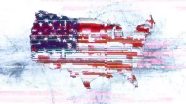 Amerika Birleşik Devletleri bayrağını soyut dijital kod döngüsü arka planında ABD haritasının siluetinde arakladı. Ulusal Siber Güvenlik Bilinci, Güvenli İnternet ve Dolandırıcılık Saldırıları için 3D animasyon kavramı.