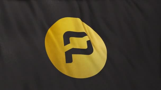 Arr海賊チェーンコイン 黒旗バナーの背景のロゴ 暗号通貨のためのコンセプト3Dアニメーション 証券取引所Defi市場での取引を保護するためにブロックチェーン技術を使用してフィンテック — ストック動画