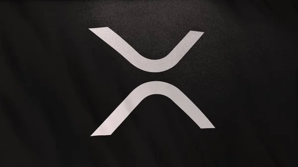 Siyah Bayrak Arkaplanında Xrp Dalgalı Sikke Simgesi Logosu Defi Borsasında — Stok fotoğraf