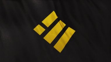 Siyah bayrak arka planında BUSD Binance USD para simgesi logosu. DeFi borsasında işlem güvence altına almak için blockchain teknolojisi kullanan şifreleme ve fintech için 3D animasyon