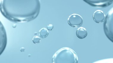 Fışkırtıcı köpük ve temiz kozmetik hijyen ya da yenilenebilir enerji. Stüdyo çekimlerinde suyun altında şeffaf mavi gaz kabarcıkları tam kare makro seçici odaklı bulanık animasyon ile yakın çekim