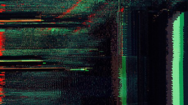 Defected  HUD interface 3d illustration with abstract digital code. Concept glitch background as cyberpunk computer meltdown overlay with fragments and hex code of alien communication decryption