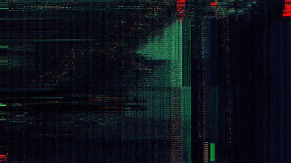 Defected  HUD interface 3d illustration with abstract digital code. Concept glitch background as cyberpunk computer meltdown overlay with fragments and hex code of alien communication decryption