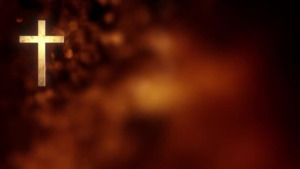 金色のキリスト教のロシア正教十字架とリトルガリックのベルベット 抽象的なオレンジマゼンタとピンクのボケのループ背景効果オーバーレイ マクロクローズアップグロー効果製品ショーケースバックドロップアニメーション — ストック動画