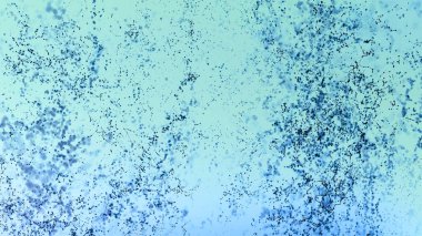 Neon mavisi parlayan parçacık ışığı yığını. Fütüristik dinamik gerçeküstü zemin olarak yumuşak zarafeti olan şenlikli, parlak, lüks ürün sergisi. 3d illüstrasyon duvar kağıdı arkaplanı.