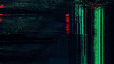 İltica eden HUD arayüzü soyut dijital kodlu 3d illüstrasyon. Bilgisayar arızası kavramını, uzaylı iletişiminin şifreleme şifresi ve parçalarıyla örtüşen siber punk bilgisayar erimesi olarak algıla