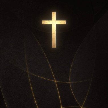 Christian Cross fotokopi alanında. Çevrimiçi ibadet için 3D illüstrasyon canlı kilise vaazında yas tutma zamanı ve Ruhlar Günü ağıt ayini ve keder konsepti.  