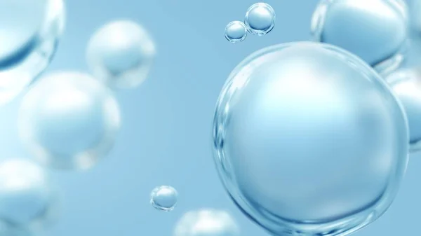 纯泡泡活力化妆品清爽卫生或氢蓝能源工作室拍摄的透明碳化蓝色水泡水下全景宏观特写 选择性聚焦模糊 — 图库照片