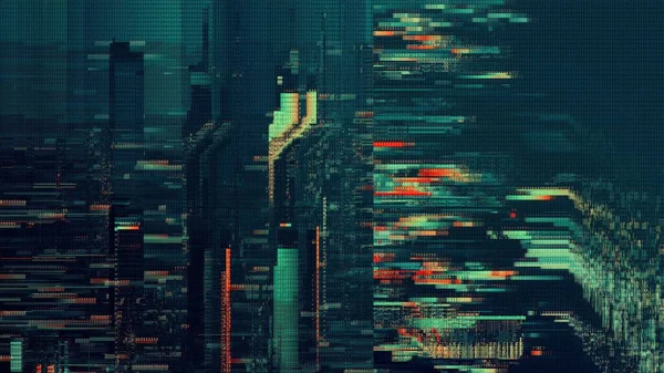 Blauw Geel Lussen Abstracte Psychedelische Digitale Cyberspace Code Concept Banner — Stockfoto