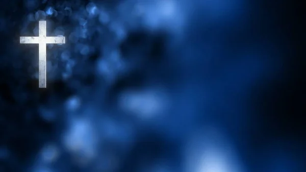 暗闇の中の青い十字架 — ストック写真