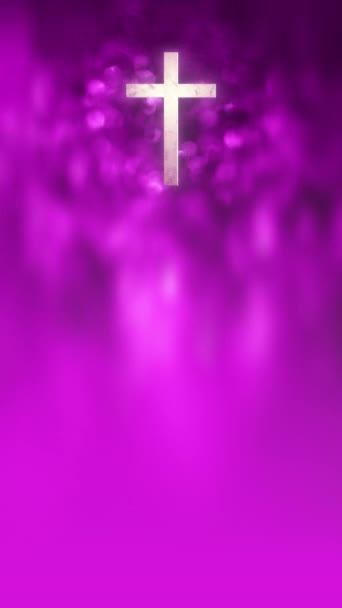 乳白色天鹅绒与金基督教俄罗斯东正教十字架 紫色品红和粉色防伪环上覆背景效果 宏观特写辉光效果产品展示背景动画 — 图库视频影像