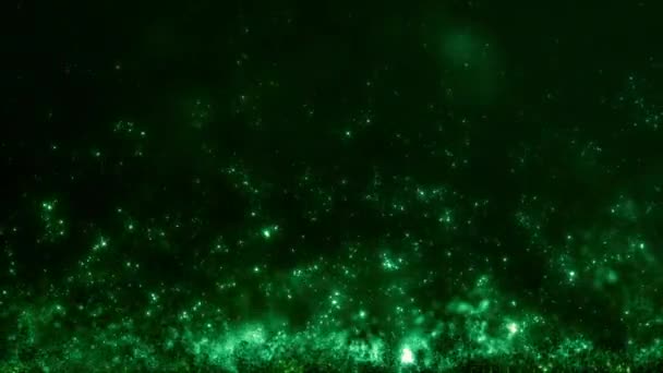 Νέον Πράσινο Σμήνος Από Αυξανόμενες Φωτεινές Ραβδώσεις Σωματιδίων Εορταστική Λαμπερή — Αρχείο Βίντεο