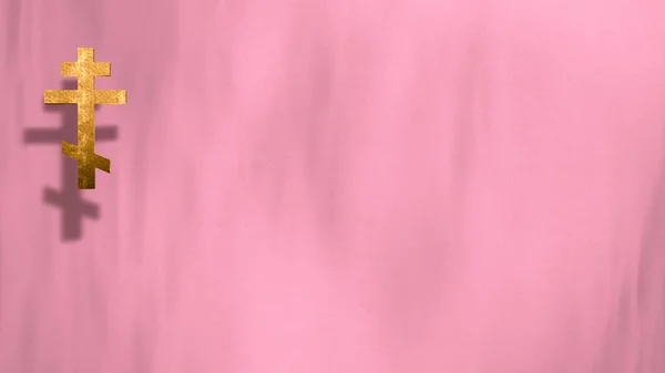 ピンクのコピースペースにリトルガリックゴールデンクリスチャンクロス オンライン礼拝のための3Dイラスト モーニングタイムとオールソウルズデーのライブストリーム教会説教 要求ミサと悲しみの概念 — ストック写真