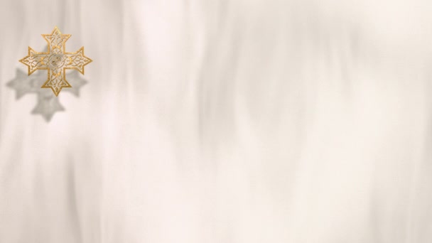 乳白色天鹅绒与金基督教俄罗斯东正教十字架 3D动画循环背景崇拜现场溪流教堂布道 棕榈星期日 五旬节 圣灵日和节的概念 — 图库视频影像